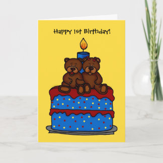 jumeaux fille sur la carte gâteau 1er anniversaire