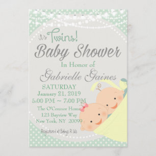 Jumeaux garçon et invitation de baby shower de