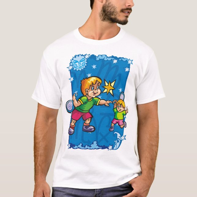 Jumeaux Gemini jouant au tennis dans le T-shirt St (Devant)