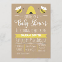 Jumeaux neutres Busy Bee baby shower Invitation