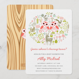 Jumeaux Owl Baby shower Invitations filles roses