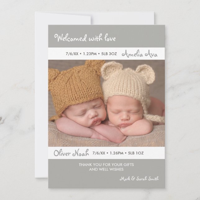 Jumelle le faire-part de naissance/carte de (Devant)