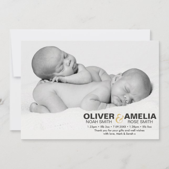 Jumelle le faire-part de naissance/carte de (Devant)