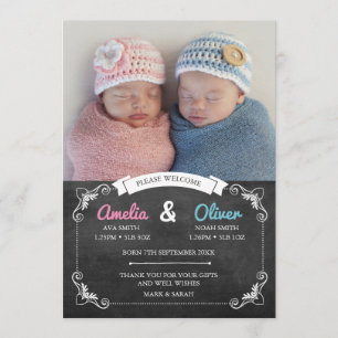 Jumelle le faire-part de naissance/carte de