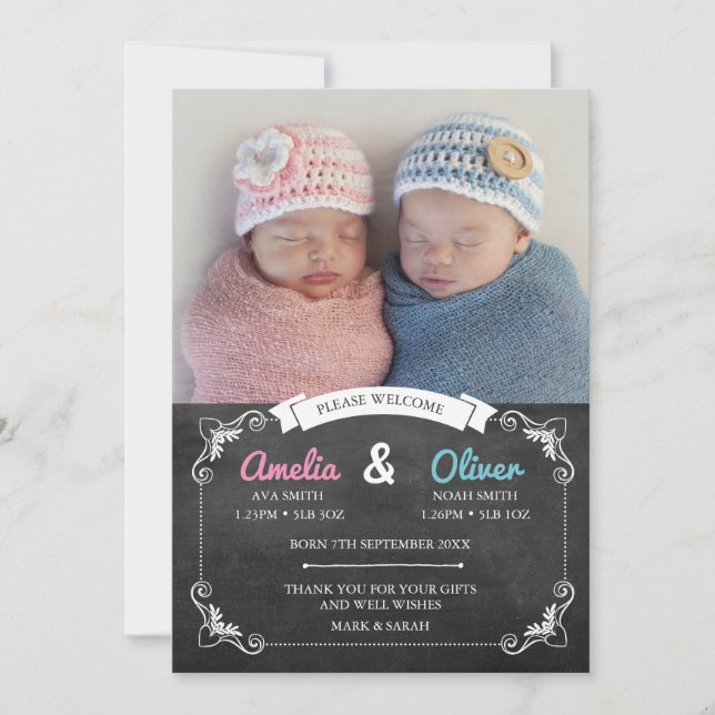 Jumelle le faire-part de naissance/carte de (Devant)