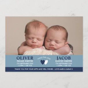 Jumelle le faire-part de naissance/carte de