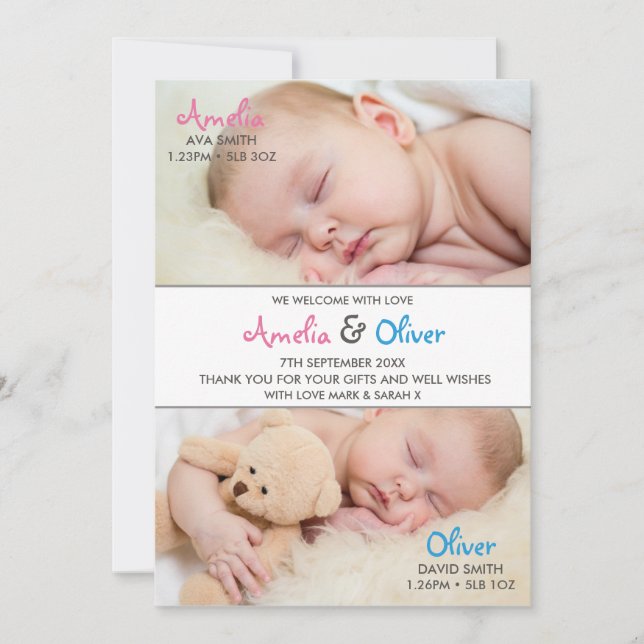 Jumelle le faire-part de naissance/carte de (Devant)