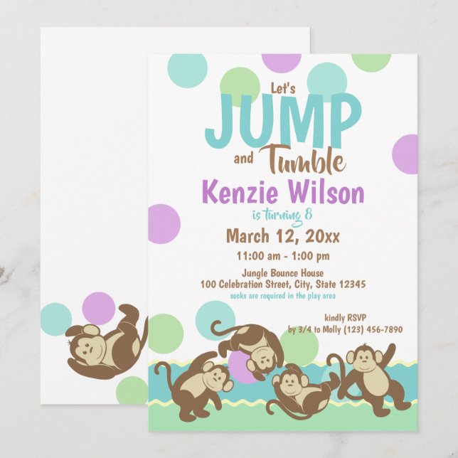 Jump and Tumble Monkey Birthday Party Invitation (Front/Back)