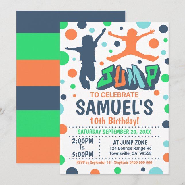 Jump Birthday Invitation Boy Jump Trampoline (Front/Back)