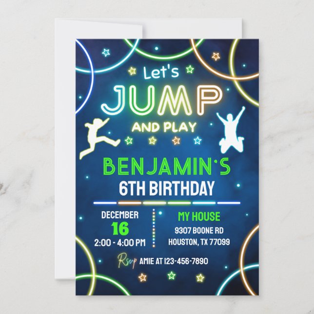 Jump Birthday Invitation, Jump Invite, Trampoline Invitation (Front)