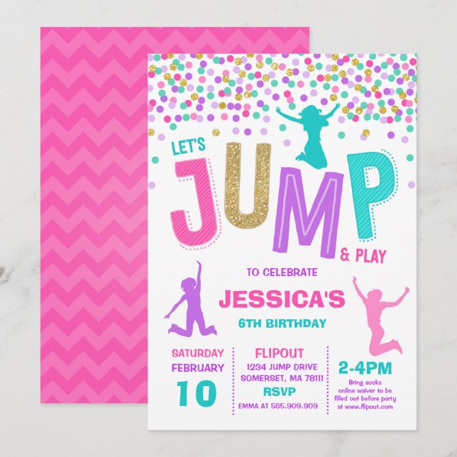 Jump Birthday Invitation Jump Trampoline Party (Front/Back)