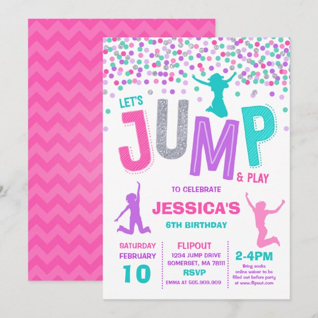 Jump Birthday Invitation Jump Trampoline Party (Front/Back)