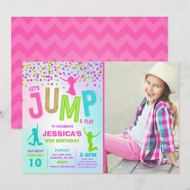 Jump Birthday Invitation Jump Trampoline Party (Front/Back)