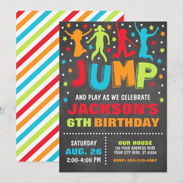 Jump Birthday Invitation, Trampoline Bounce House  Invitation (Front/Back)