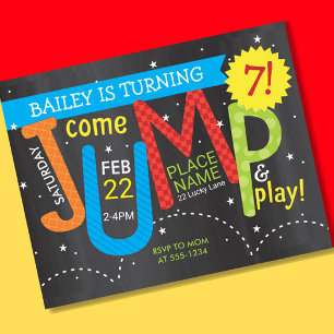 Jump Birthday Party Colours on Chalk Budget Invite