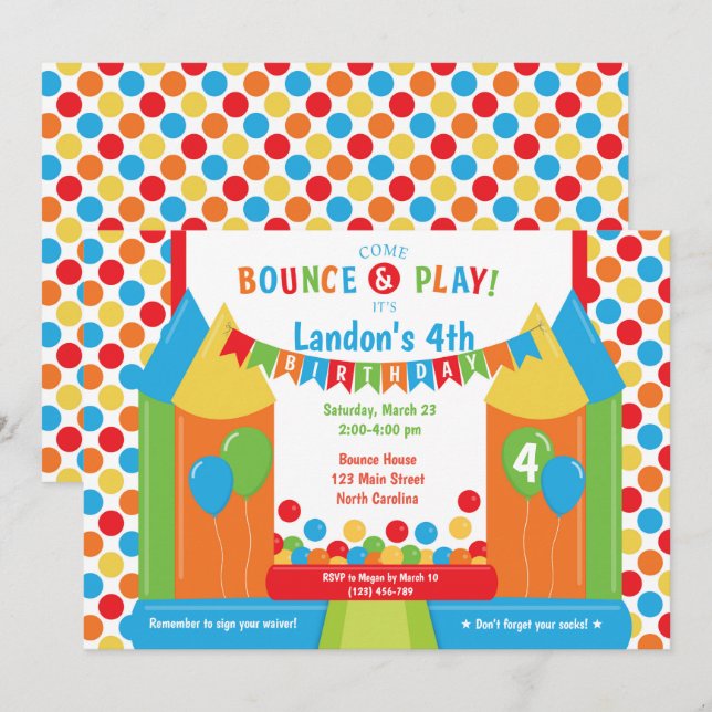Jump Bounce House Trampoline Birthday Invitation (Front/Back)