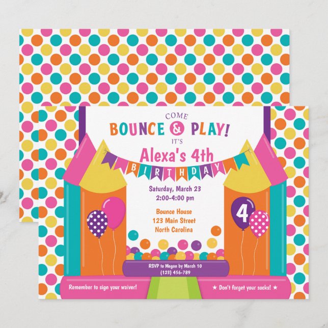 Jump Bounce House Trampoline Invitation d'annivers (Devant / Derrière)