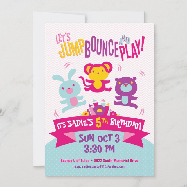 Jump Bounce Play Inflatables Birthday Invitation (Front)