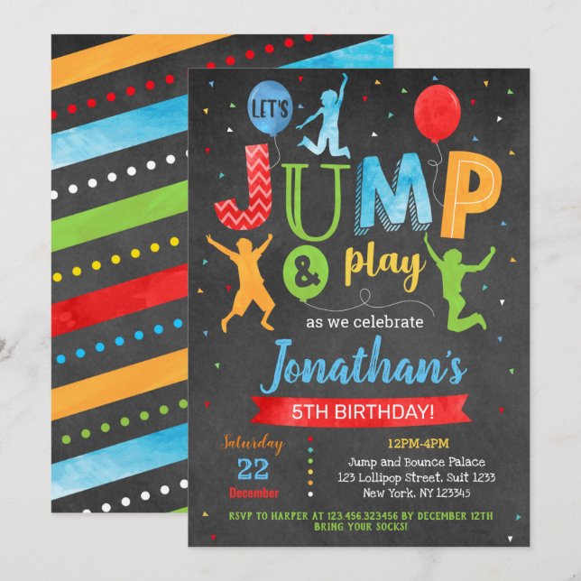 Jump Bounce Trampoline Park Birthday Invitations (Front/Back)