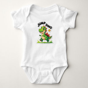 Jump Dino – Playful Cartoon Sticker T-Shirt Baby Bodysuit