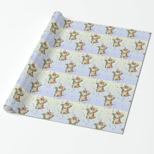 Jump for Joy Corgi Wrapping Paper (Unrolled)