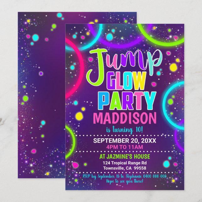 Jump Glow Party Invitation (Front/Back)