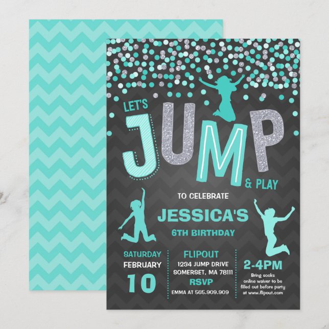 Jump Invitation à l'anniversaire Trampoline Party (Devant / Derrière)