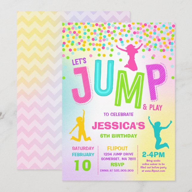 Jump Invitation à l'anniversaire Trampoline Party (Devant / Derrière)