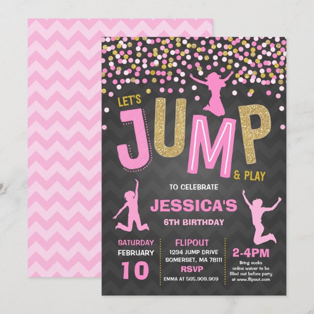 Jump Invitation à l'anniversaire Trampoline Party (Devant / Derrière)