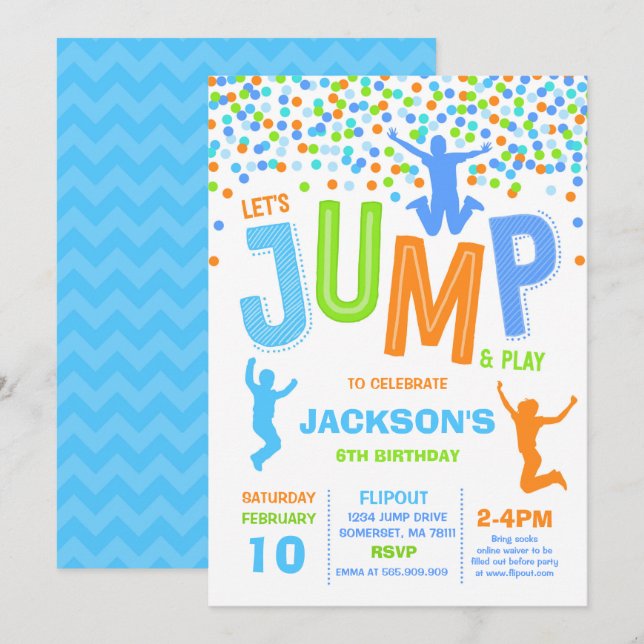 Jump Invitation Anniversaire Jump Trampoline Party (Devant / Derrière)