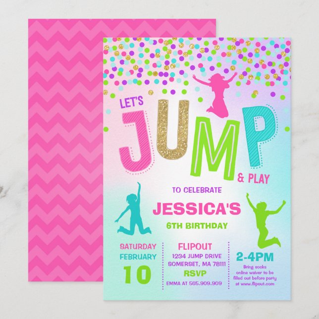 Jump Invitation Anniversaire Jump Trampoline Party (Devant / Derrière)
