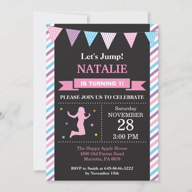 Jump Invitation Trampoline Birthday Party (Front)