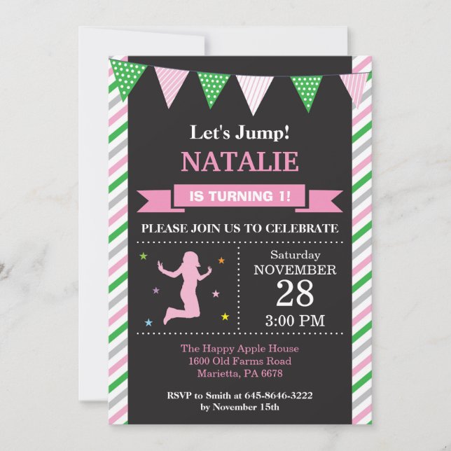 Jump Invitation Trampoline Birthday Party (Front)