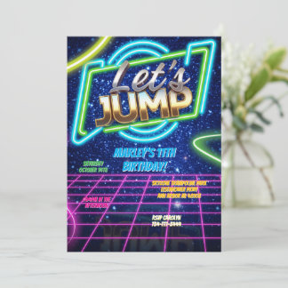 Jump Party Bounce Neon Trampoline Park Invitation