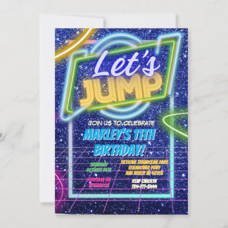 Jump Party Bounce Neon Trampoline Park Invitation