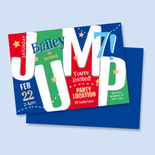Jump Party Cute Red & Blue Boy Birthday Invitation