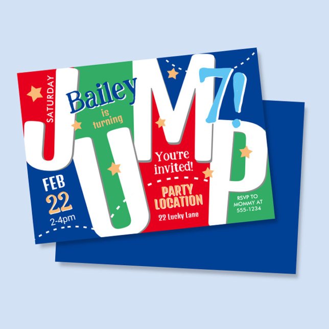 Jump Party Cute Red & Blue Boy Birthday  Invitation (Creator Uploaded)