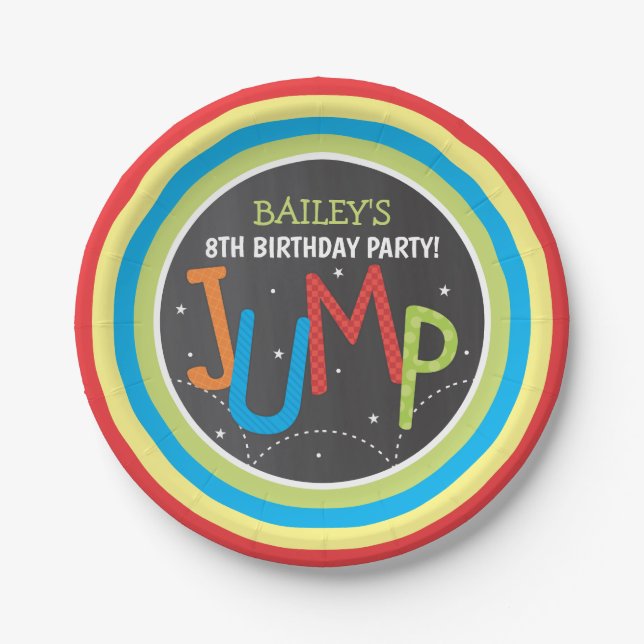 Jump Party Trampoline Party Paper Plate Chalkboard (Front)