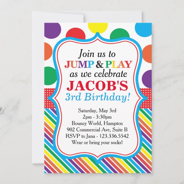 Jump, Play and Bounce Party Invitation (Primary) (Front)