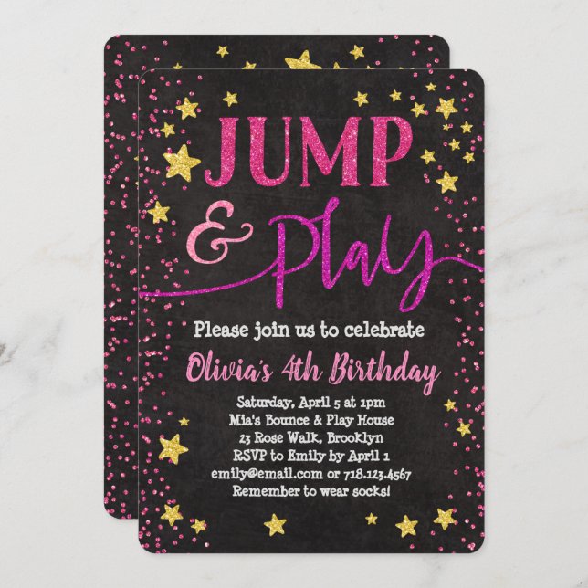 Jump & Play Birthday Invitation Bounce House Party (Front/Back)