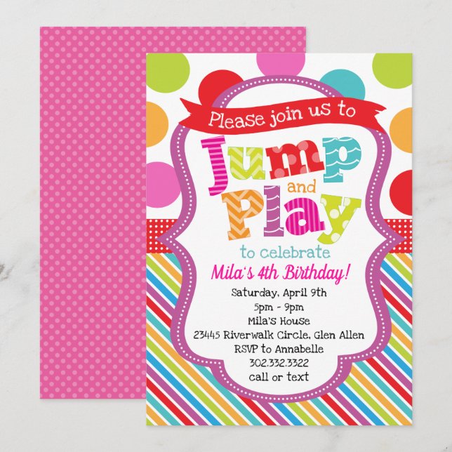 Jump & Play Polka Dot Stripe Party Invitation (Front/Back)