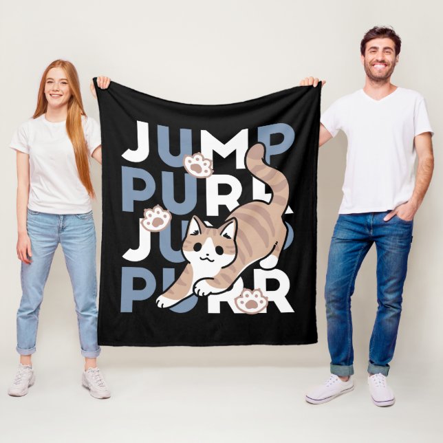 Jump Purr Jump: Playful Cat Design with Fun Art Fleece Blanket (In Situ)