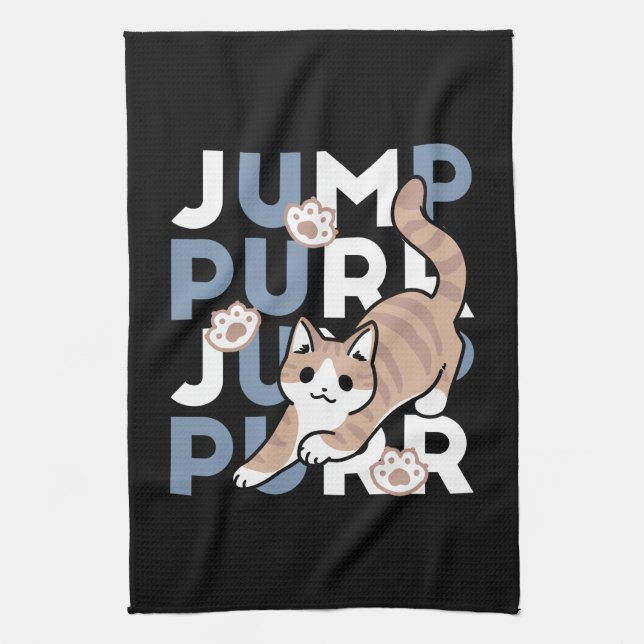 Jump Purr Jump: Playful Cat Design with Fun Art Kitchen Towel (Vertical)