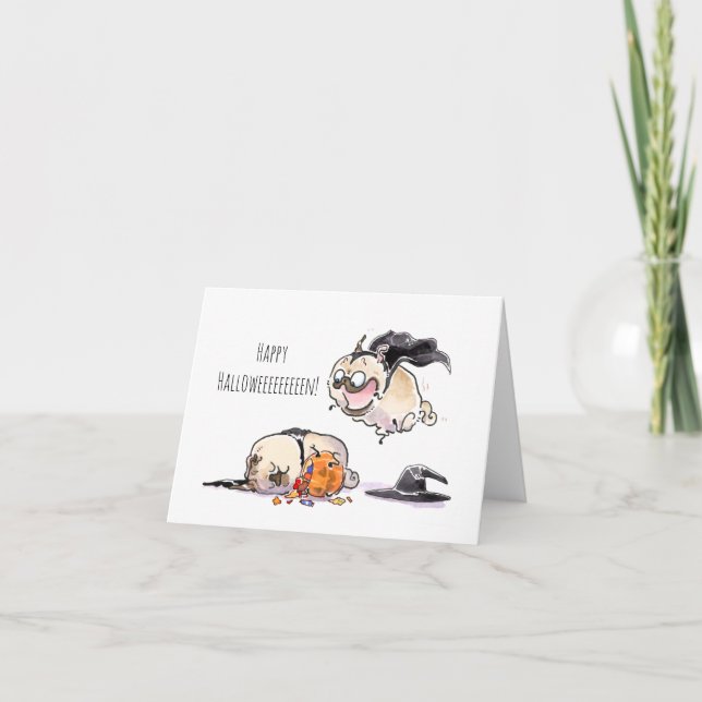 Jump Scare Happy Halloween pug card (Front)