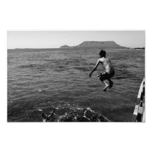 Jump to Sea Montecristi Dominican Republic BW Photo Print