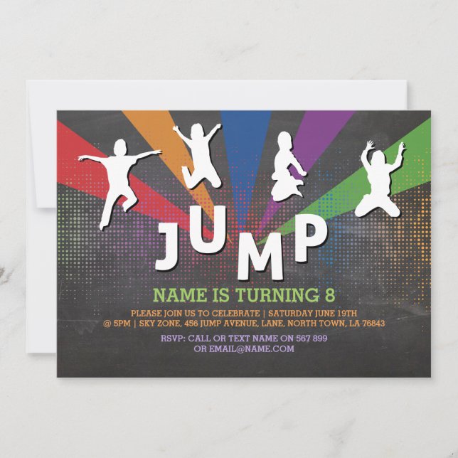 Jump Trampoline Birthday Party Jumping Invite (Front)