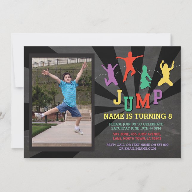 Jump Trampoline Birthday Party Photo Invite (Front)