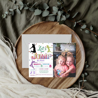 Jump Trampoline Colourful Double birthday party Invitation
