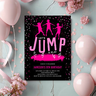 Jump Trampoline Kids Pink Birthday Party Invitation