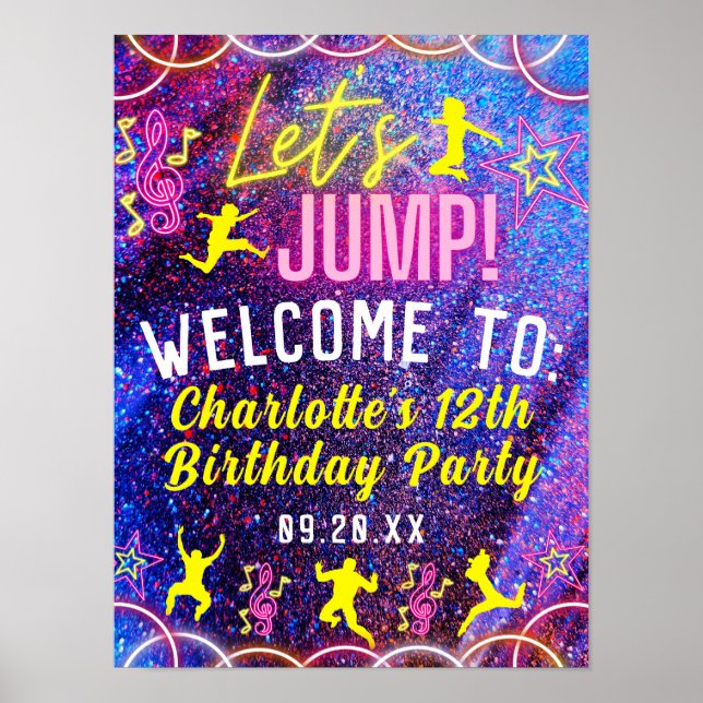 Jump Trampoline Neon Affiche de bienvenue du parti (Devant)